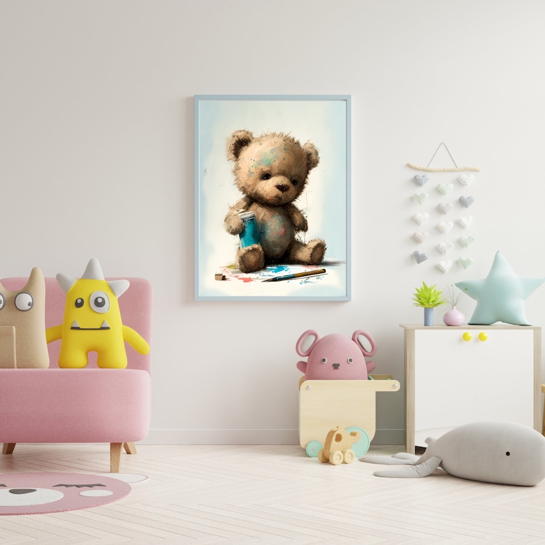 Baby Bear Printable Painting, Nursery Wall Art Decor, Baby Animal Print
