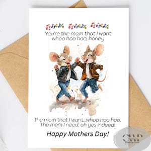 Cartão de Dia das Mães, engraçado, fofo, de crianças, cartão feito à mão para a mãe, ideia de presente, cartão de felicitações com letra de música.