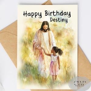 Biglietto di auguri di compleanno religioso personalizzato 5 x 7 per un bambino – Biglietto di auguri con design ad acquerello fatto a mano, afroamericano