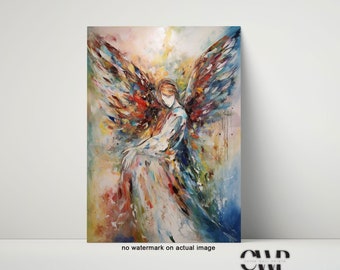 Abstract Angel Wings Watercolor Painting, Spiritual Wall Art Print