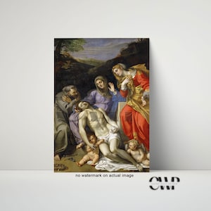 Pietà con i santi Francesco e Maria Maddalena, belle arti cattoliche, arte cattolica dei santi, acquerello di Santa Maria Maddalena per famiglie cattoliche