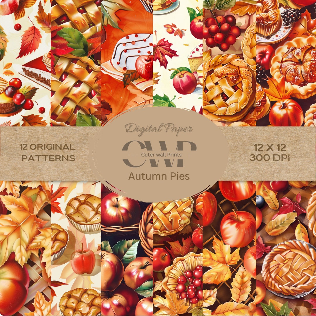 Autumn Pies Digital Paper Pack, Seamless Fall Patterns (digital ...
