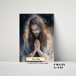 Jésus en prière | disciple de jésus | Art catholique | Image de Jésus | Aquarelle de Jésus | Impression d&#39;art de Jésus | Christ en prière | prier