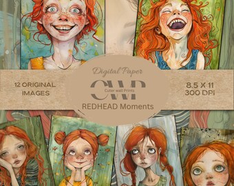 Wunderliche Rothaarige Mädchen-Digitales Papier | Stimmungen, Kunst (20x30) (Digital Download)