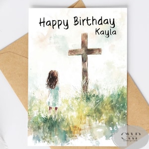 Personalisierte religiöse 5 x 7 Geburtstagskarte für ein Kind - Handgefertigte Aquarell Design Grußkarte