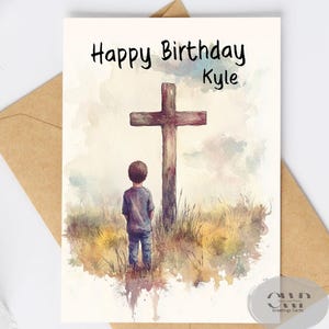 Personalisierte religiöse 5 x 7 Geburtstagskarte für ein Kind - Handgefertigte Aquarell Design Grußkarte