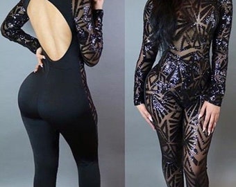 It's Show Time Sequin Backless Bodycon Jumpsuit