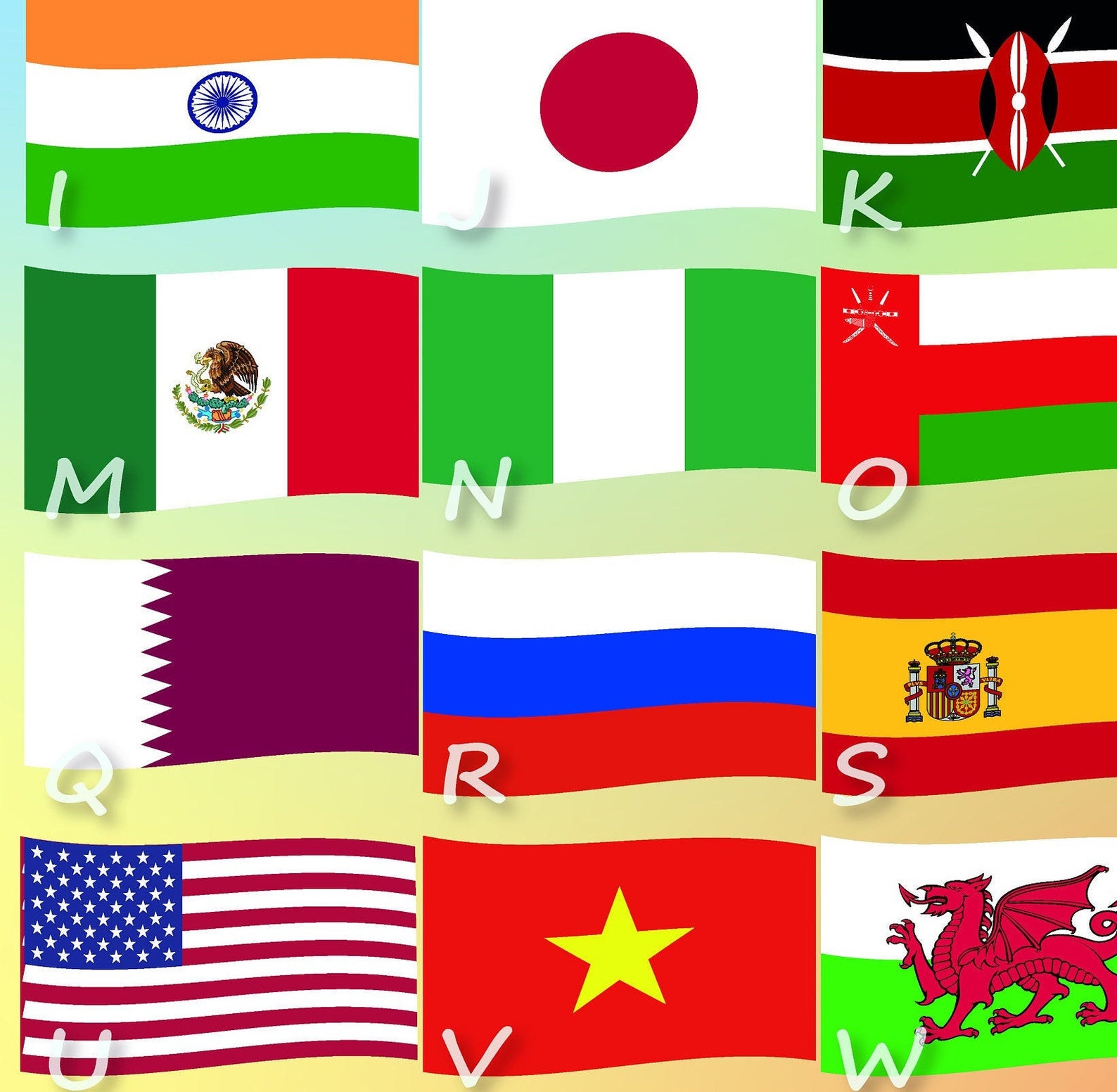 Printable FLAG ALPHABET Poster for kids and adults Home Decor Etsy