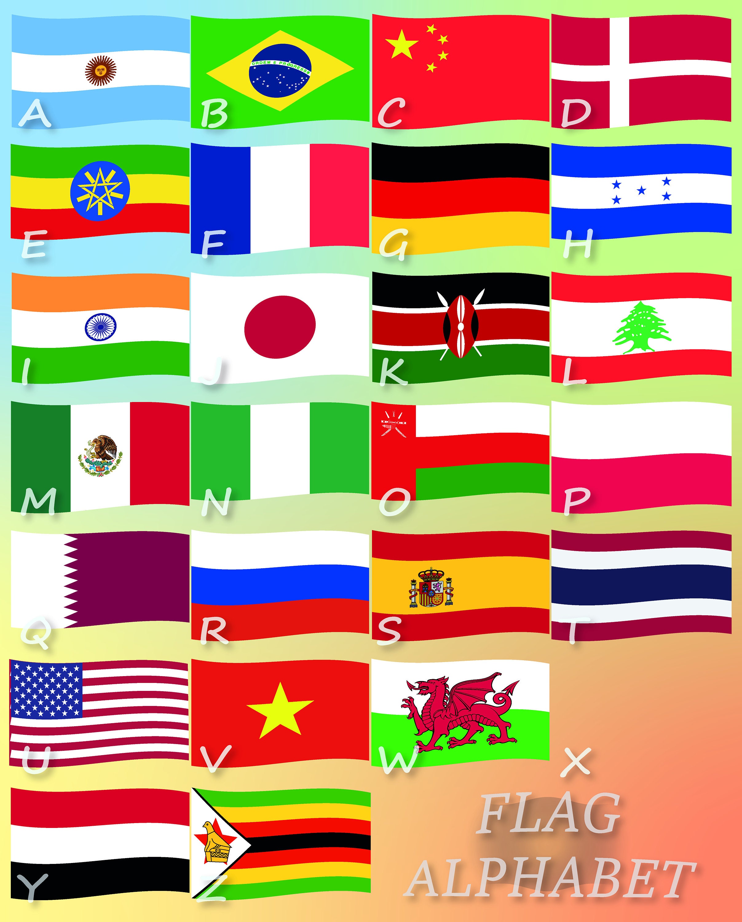 Printable FLAG ALPHABET Poster for kids and adults Home Decor Etsy