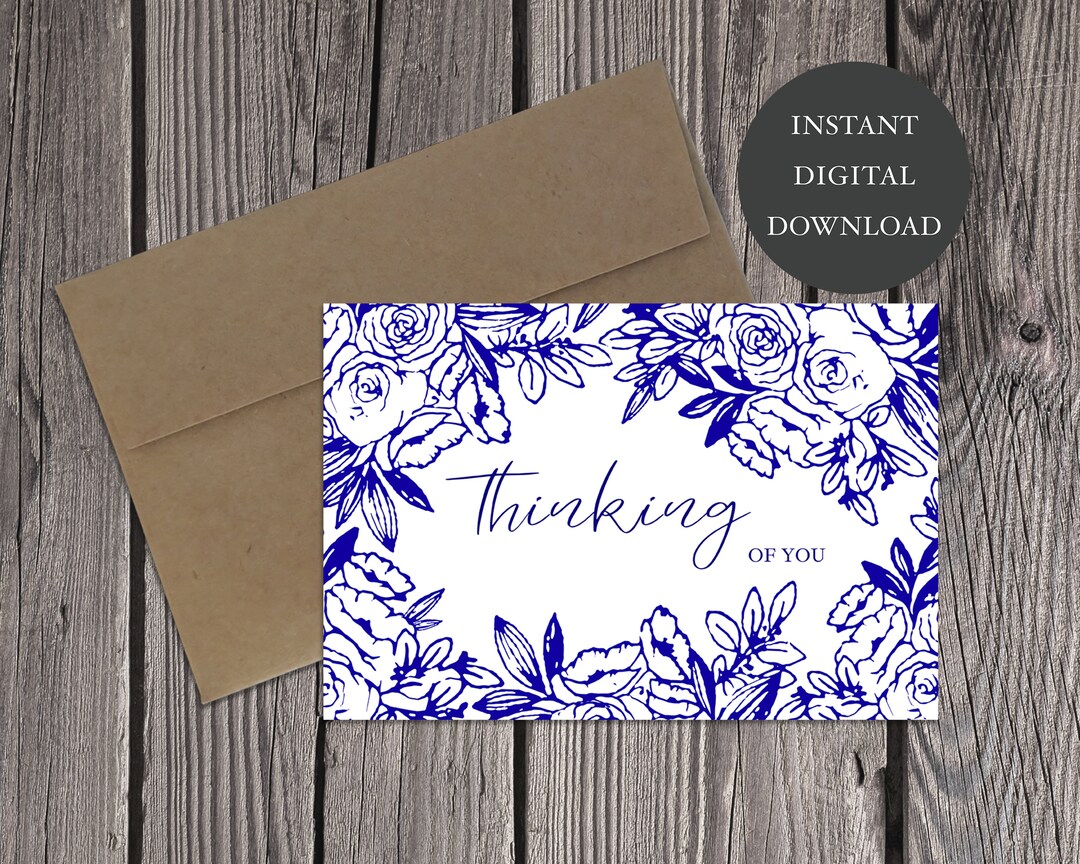 Blue Floral Thinking of You Card, Watercolor Sympathy (digital Download ...