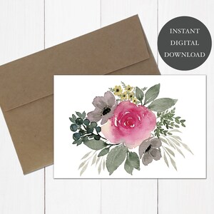 Watercolor Floral Rose Printable Digital Download Greeting - Etsy