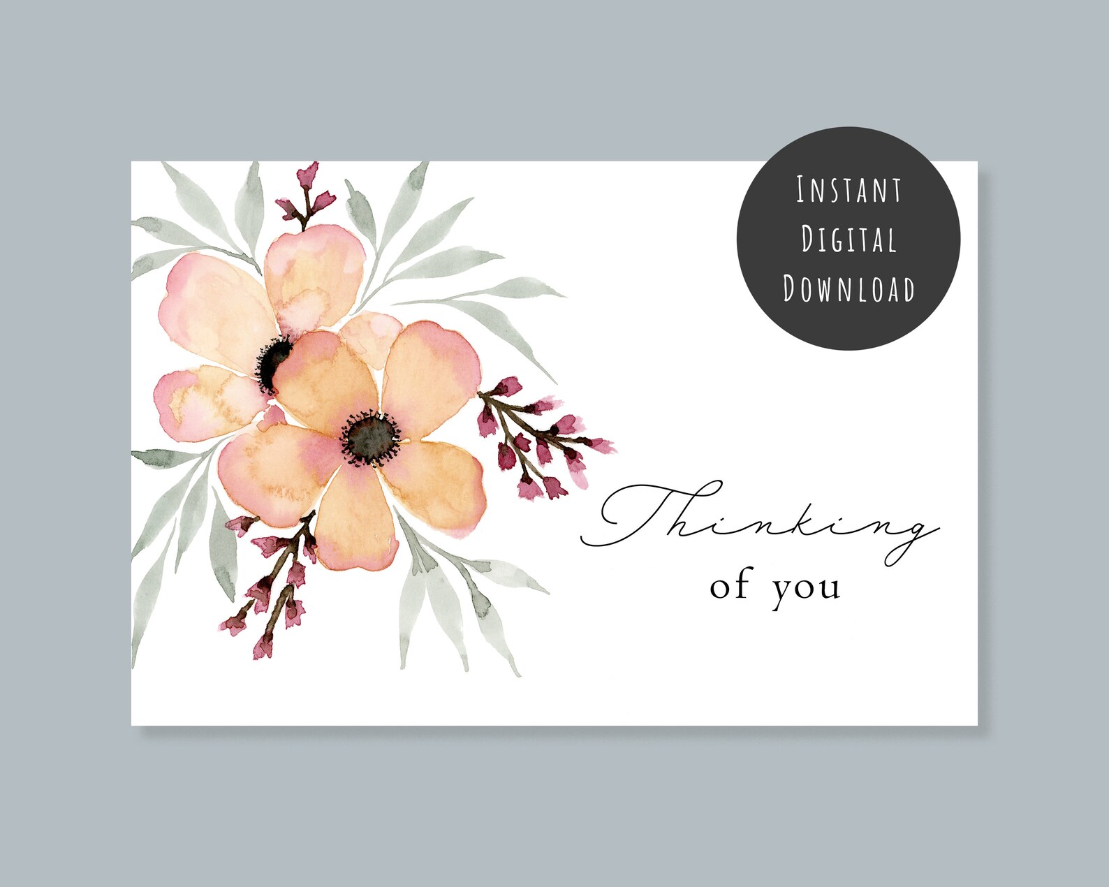 Thinking of You Floral Watercolor Card, Printable Sympathy Note ...