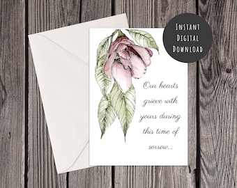 Sympathy Rose Watercolor Card, Grief Funeral Loss (Digital Download)