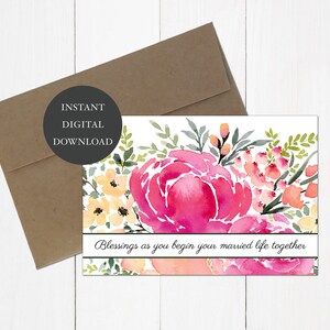 Printable Wedding Marriage Blessings Watercolor Floral Flowers Card Bridal Shower Reception Best Selling Gift Tag Print Home Peony Botanical