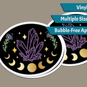 Spirituelle Sticker - Kristalle und Mondphasen - Wiccan Sticker, Pagan Sticker, Mond Sticker, Kristall Sticker, Schwarz und Gold Aufkleber, Hexe