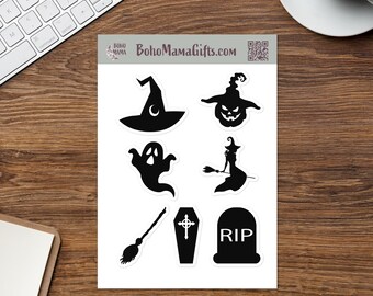 Halloween Stickers, Skull Stickers, Silhouette Stickers, Grave Stickers, Tombstone Stickers, Witch Stickers, Pagan Stickers, Scary Stickers