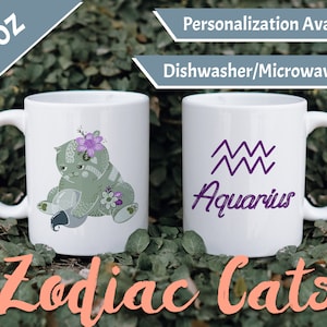 Aquarius Zodiac Mug, 15oz – Cat Horoscope - Spiritual Mug - Aquarius, Aquarius Gift, Aquarius Mug, Horoscope Mug, Astrology Mug