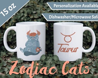 Taurus Zodiac Mug, 15oz – Cat Horoscope - Spiritual Mug - Taurus, Taurus Gift, Taurus Mug, Horoscope Mug, Astrology Mug