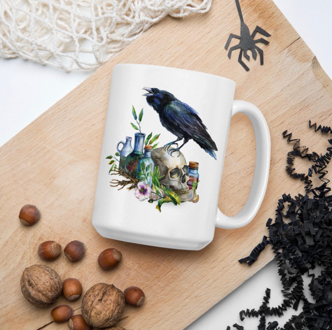 Skull and Crow Mug, 15oz Taza rara, Hongos y calaveras taza, taza de ...