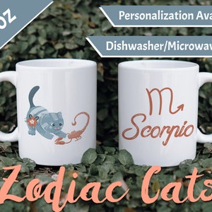 Scorpio Zodiac Mug, 15oz – Cat Horoscope - Spiritual Mug - Scorpio, Scorpio Gift, Scorpio Mug, Horoscope Mug, Astrology Mug
