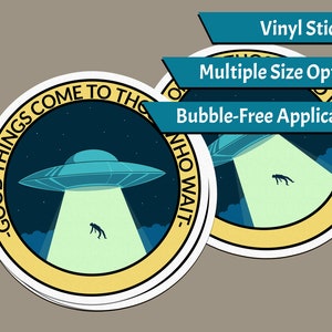 Alien Sticker - 2x2in of 3x3in - UFO sticker, Space Sticker, Laptop Sticker, Water Bottle Sticker, Alien Laptop Stickers, UFO Laptop Sticker