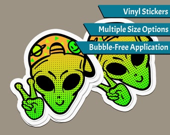 Alien Sticker - 3x3in or 4x4in - UFO sticker, Space Sticker, Laptop Sticker, Water Bottle Sticker, Alien Laptop Stickers, UFO Laptop Sticker