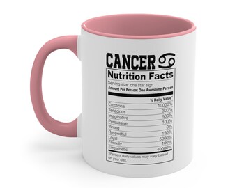 Cancer Nutrition Facts Accent Coffee Mug - Horoscope - Spiritual Mug - Cancer, Cancer Gift, Cancer Mug, Horoscope Mug, Astrology Mug