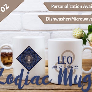 Leo Zodiac Mug, 15oz – Zodiac Mug, Leo Gift, Leo Mug, Leo Gift, Leo Guy, Gifts for Leo, Astrology Mug, Blue and Gold