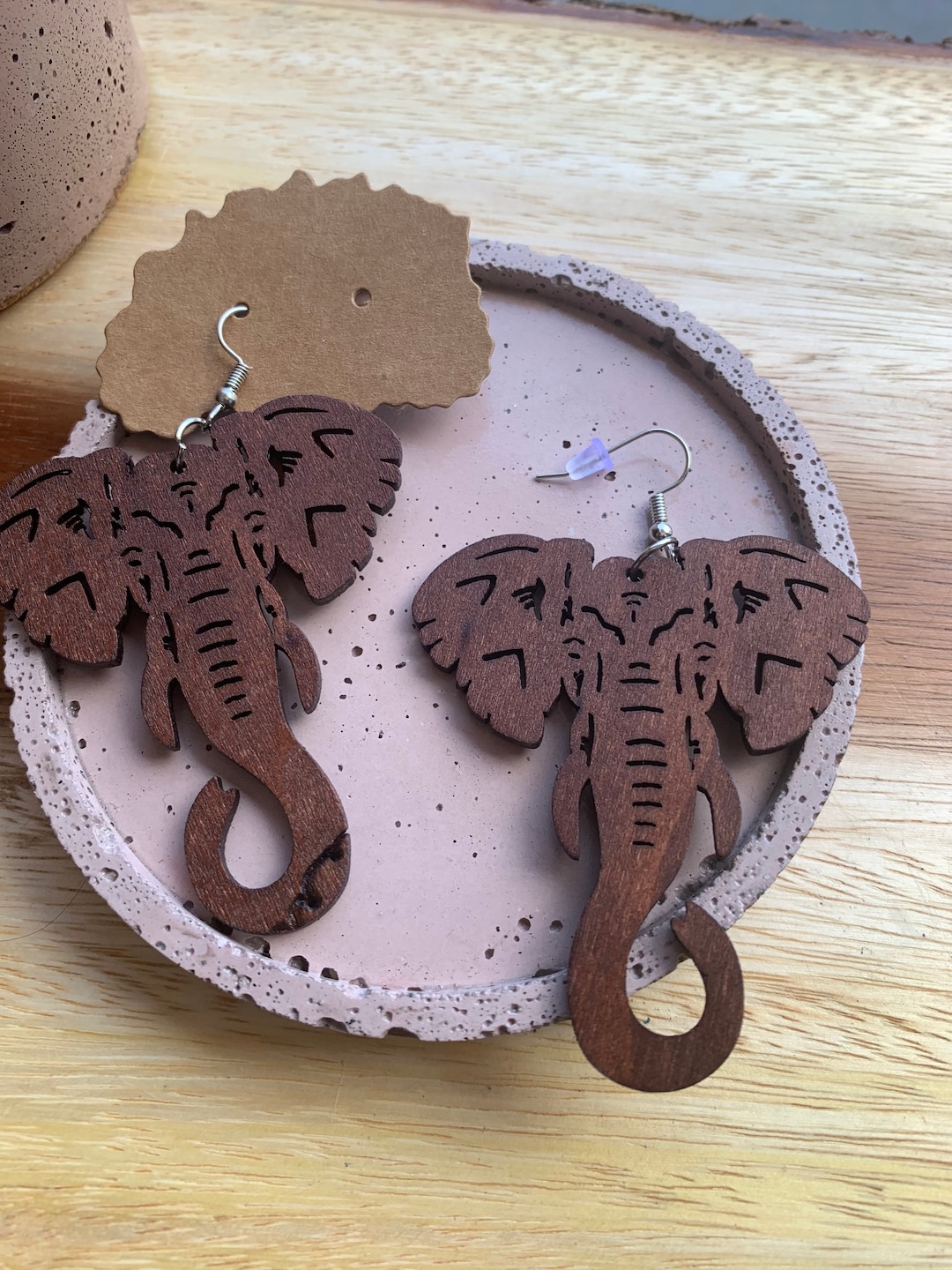 Earrings Soft Wood Elephant Safari Etsy