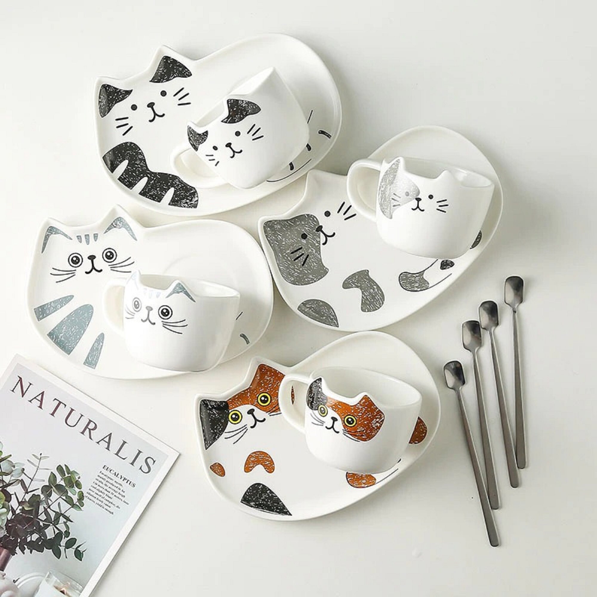 Japanese style Cute Cat Tea Cup and Saucer Set Coffee Cup Etsy