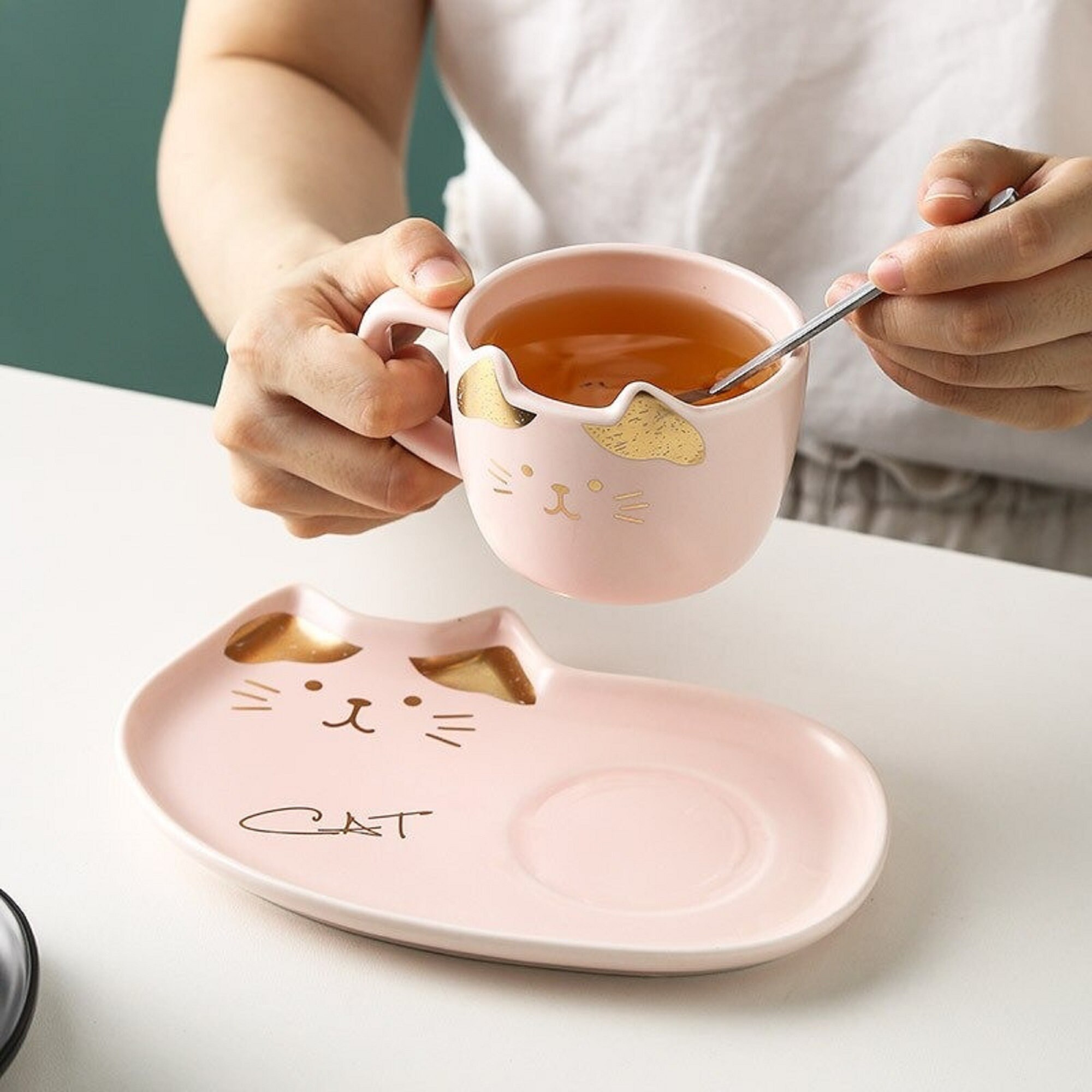 Japanese style Cute Cat Tea Cup and Saucer Set Coffee Cup Etsy