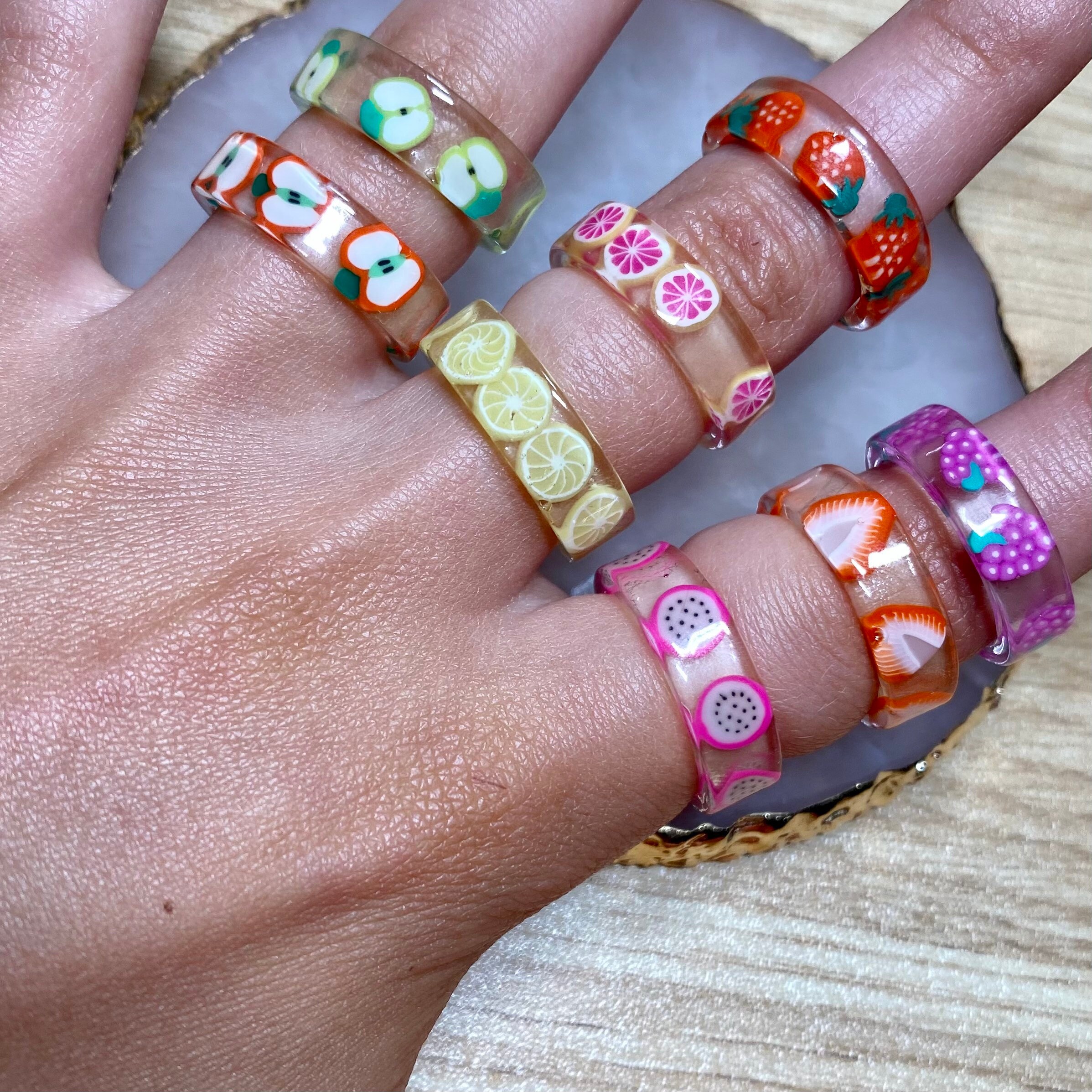 Resin fruit ring clear ring summer jewelry apple Etsy