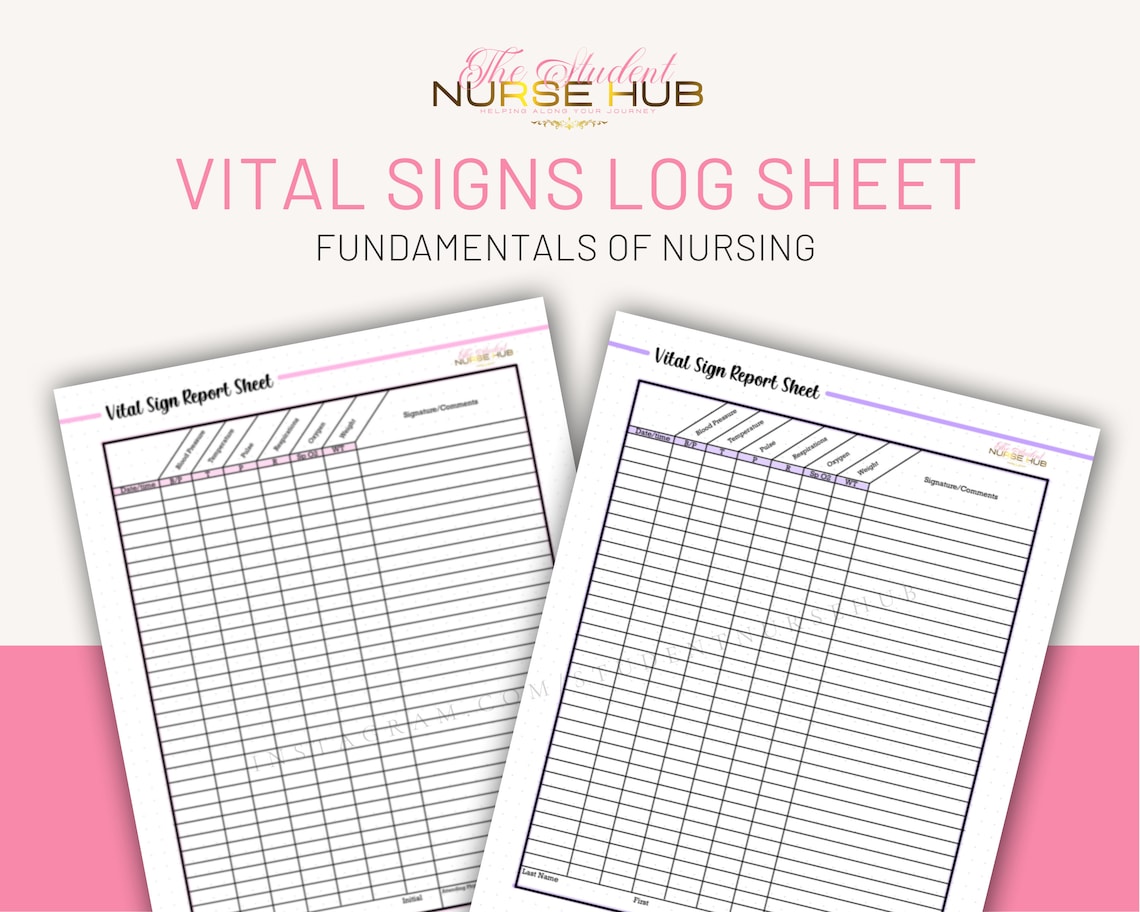 Vital Signs Log Sheet, Vitals Report Sheet, Vitals Printable, Medical