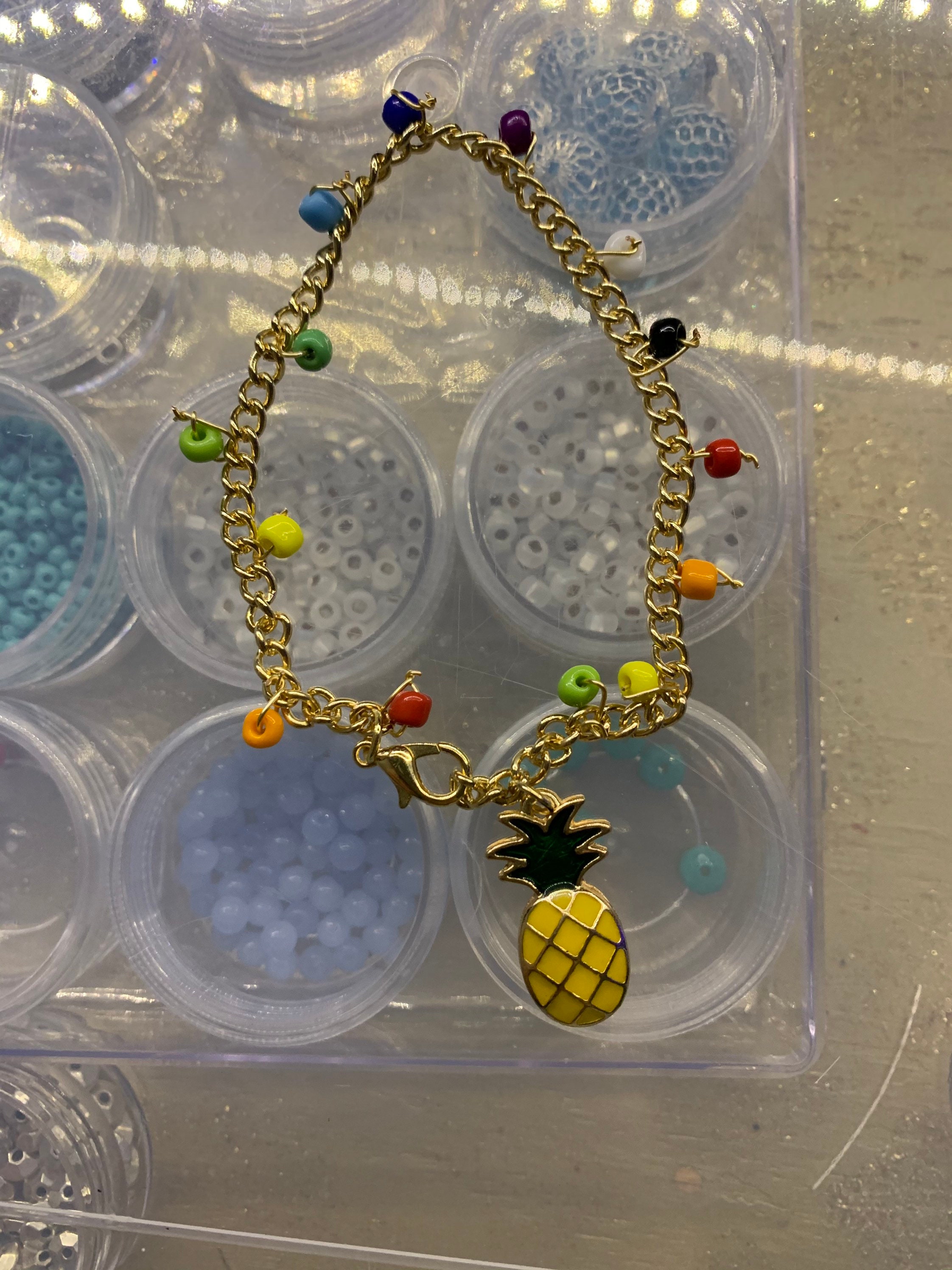 Pineapple beaded charm bracelet. Special request | Etsy