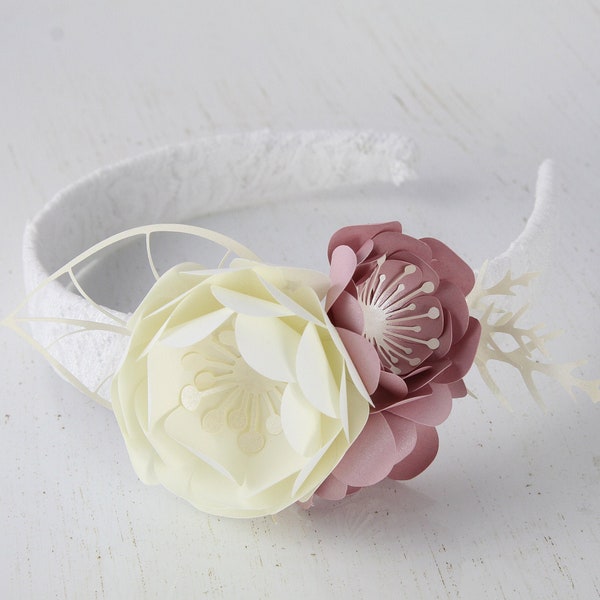 Kopfschmuck aus Papierblüten, Haarreif mit Blüten, individueller Haareif, Flowercrown, Headpiece