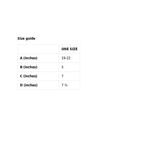 May include: A white background with a size guide for a hat. The guide includes measurements in inches: A (19-22), B (5), C (7), and D (7 3/4). The text "ONE SIZE" is also present.