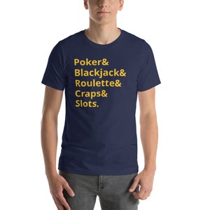 CHECK LIST Camiseta de cassino, camisa de pôquer, roupas de jogo, tema de cartas de jogar, camiseta unissex de manga curta