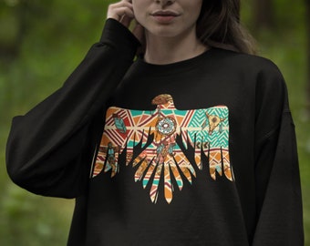 Felpa nativa americana, felpa con cappuccio America Eagle, felpa d'arte indigena, felpa indigena, sudore Boho Hippie, Roam Free Thunderbird