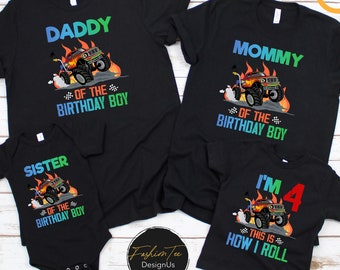 Monster Truck Family Matching  Birthday Shirt, Custom Monster Truck Birthday Shirt