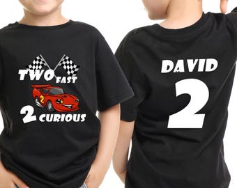 2 Fast 2 Curious Shirt,Custom Race Car Tee,Racecar Birthday Shirt, Two Fast Birthday Boy Shirt, Racecar Birthday Party,2nd Birthday T-Shirt