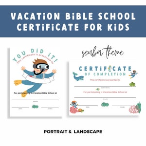 Ocean Theme Vacation Bible School Certificate for Kid VBS Achievement Certificate for Children Award for VBS Certificate Under the Sea Theme