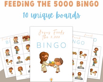 Jesus Feeds 5000 Bible Story Bingo Game Printable Bingo Activity For Fish and Loaves Childrens Church Sunday School Game on Miracle of Jesus