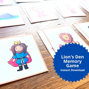 Juego de memoria bíblico de Daniel y el foso de los leones para niños, lección de historia bíblica imprimible, juego de escuela dominical, actividad de iglesia para niños, juego bíblico preescolar