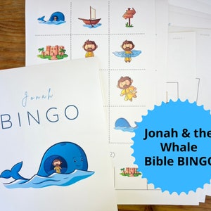 Jonah and the Whale Spiel Sonntagsschule Bibel Geschichte Bingo Printable Bingo für Sonntagsschule Jonah und der große Fisch Aktivitäten für Grundschulkinder