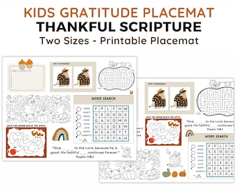Gratitude Placemat Activity Page for Kid Thankful Bible Verses for Children Church Christian Thanksgiving Activity for Family Child Grateful