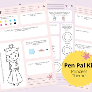 Kit de amigos por correspondencia, actividades de princesas, plantillas de cartas para niños, indicaciones de escritura para niños, juego de papel de escribir, kit de amigos por correspondencia para niños, papel de papelería para amigos por correspondencia para niños