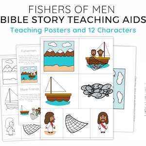 Fishers of Men Leermiddelen Bijbelverhaalposters Verhaalkaarten Poppenfiguren voor kind Jezus en discipelen Afdrukbaar zondagsschoolmateriaal