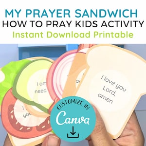 Prayer Sandwich Activity for Kid Prayer Craft Printable Christian Prayer Prompts for Children Sunday School Prayer Craft DIY Prayer Lesson