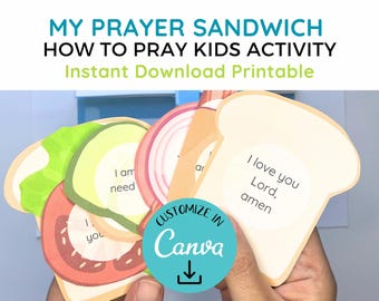 Prayer Sandwich Activity for Kid Prayer Craft Printable Christian Prayer Prompts for Children Sunday School Prayer Craft DIY Prayer Lesson