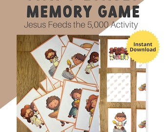 Bible memory match game for Jesus Feeds the 5000 interactive learning activity for kids digital download Printable Bible story memory game